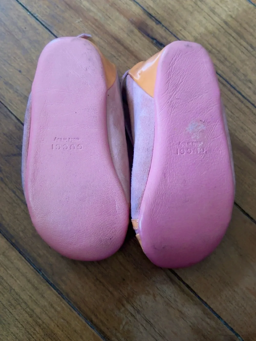 Gucci Pink Suede & Peach Patent Leather Kids Ballet Flats